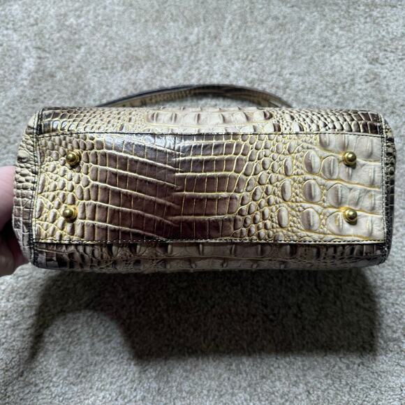 Brahmin Embossed Alligator Brown & Cream w/ Gold Tone Hardware Satchel Crossbody - Picture 3 of 10